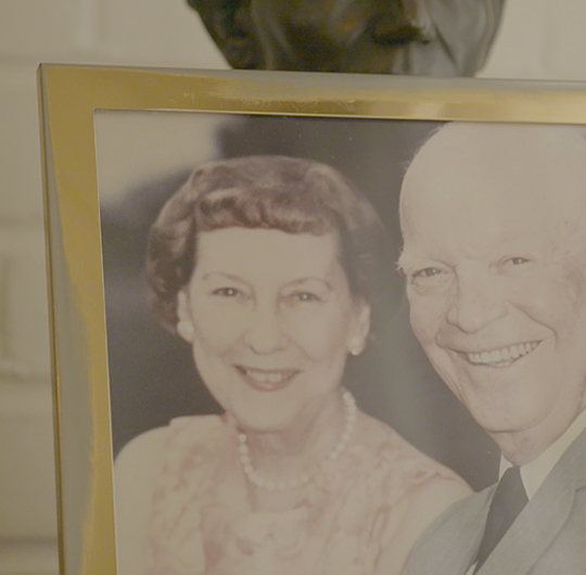 Framed photo of Dwight and Mamie Eisenhower from the Eisenhower National Historic Site in Gettysburg